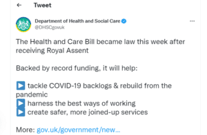 The DHSC has shared also shared the information on its social media Twitter handle and wrote, "The Health and Care Bill became law this week after receiving Royal Assent Backed by record funding, it will help: tackle COVID-19 backlogs & rebuild from the pandemic, harness the best ways of working, create safer, more joined-up services."